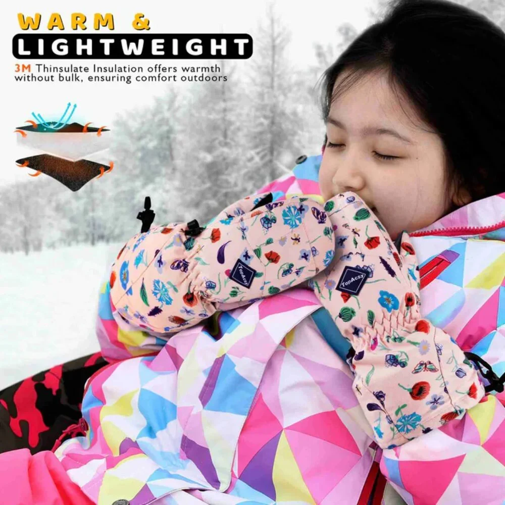 NEW TopAcsy Kids Ski Glove Waterproof Warm Winter Snow Mittens Pink XXXS